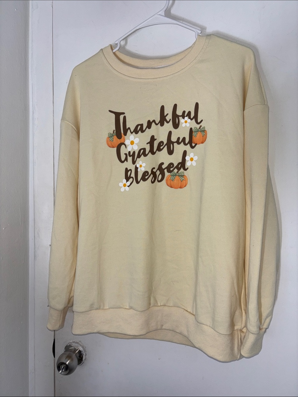 Thankful Grateful Blessed Cream Graphic Sweatshirt